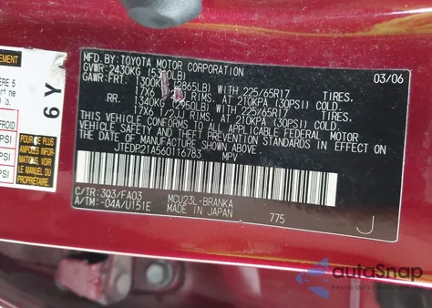 2006 Toyota Highlander Limited V6 from USA, damaged, VIN JTEDP21A560116783